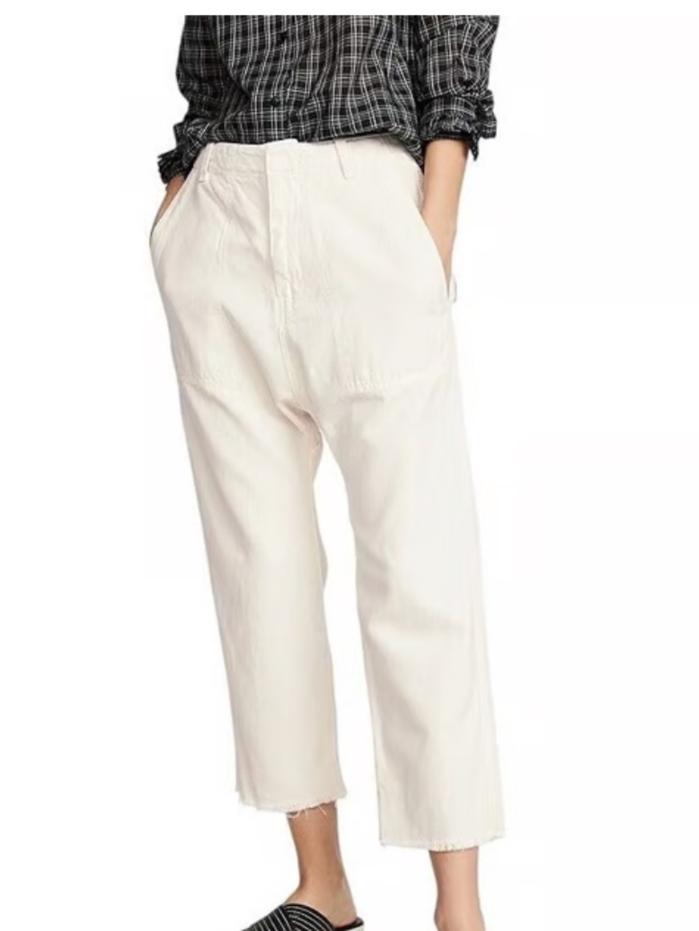 Nili Lotan White Luna Linen Blend Frayed Hem Drop Crotch Baggy Trousers Size 4